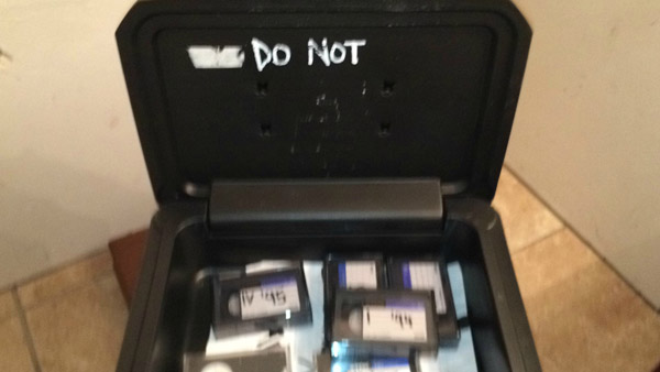 Now it starts to get a little weird. Inside the sentry safe are some tapes.