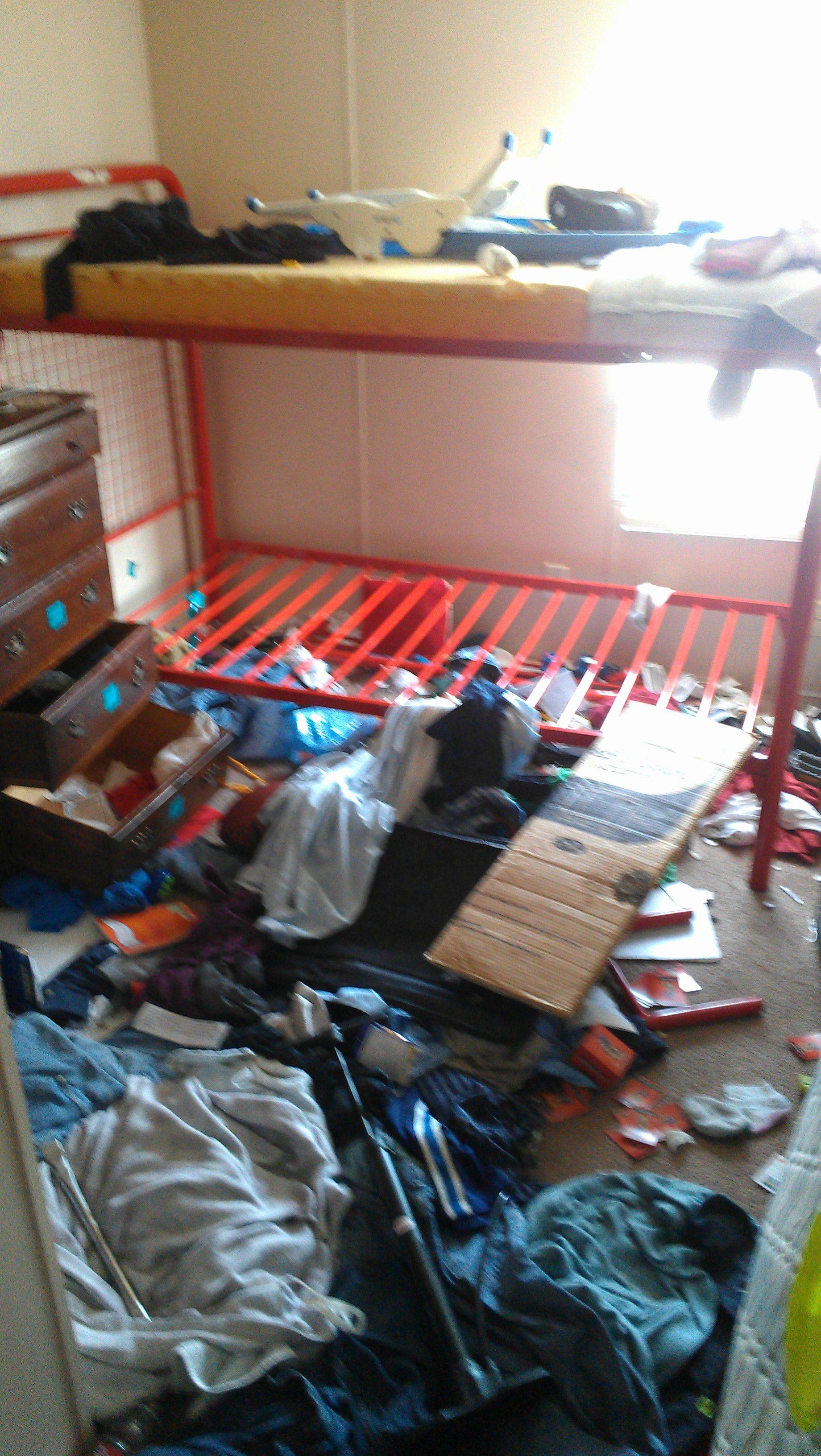 I told Cameron to hold Quinten, and rock him, run his hands through his hair, that even when medicine can't make you feel better, hugs and snuggles sometimes do. So Cameron moved his mattress into the living room, and put it next to the couch where Quinten slept- because his mattress was too pee stained. If you zoom in on the cardboard in this picture, you can see feces dried on it. There was literally human and animal waste all over the house. 