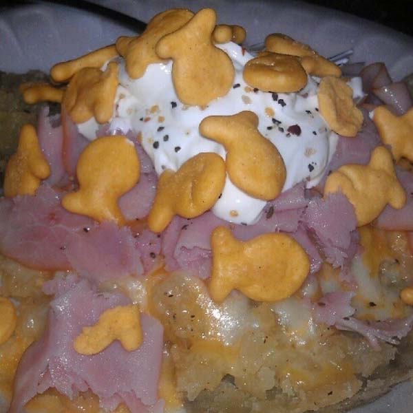 35.) Goldfish? Sour cream? Ham? Potatoes? ... why did this person want to ruin every good thing for me?