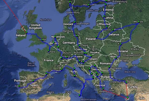 16. Shortest route to visiting each European capital