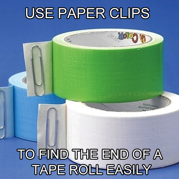 3.) Use paper clips to find the end of a roll of tape.