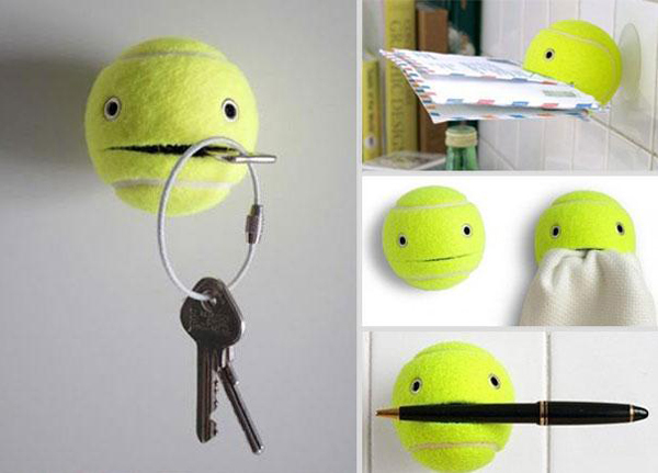 6.) Cut open a tennis ball. It will now hold almost anything.