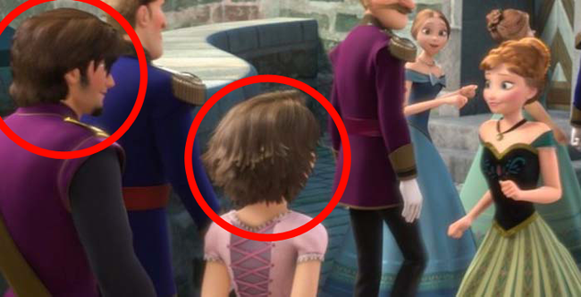 Flynn Rider and Rapunzel make an appearance at Elsa's coronation in Frozen.