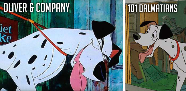 Pongo shows up during a song in Oliver & Company.