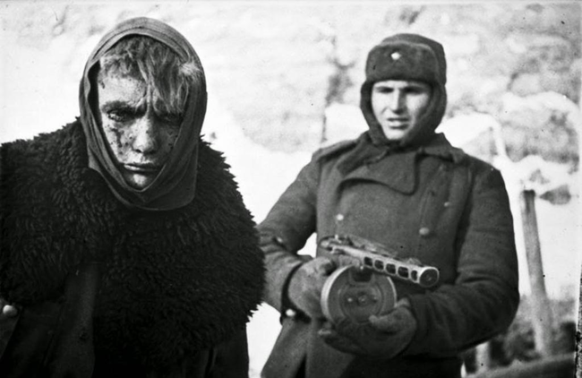 German POW being escorted after the Soviet victory in Stalingrad.