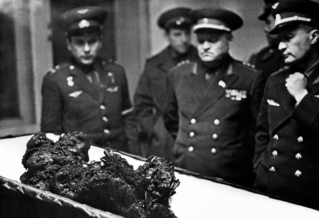 The remains of Soviet astronaut Vladimir Komarov after his space capsule crashed on reentry.
