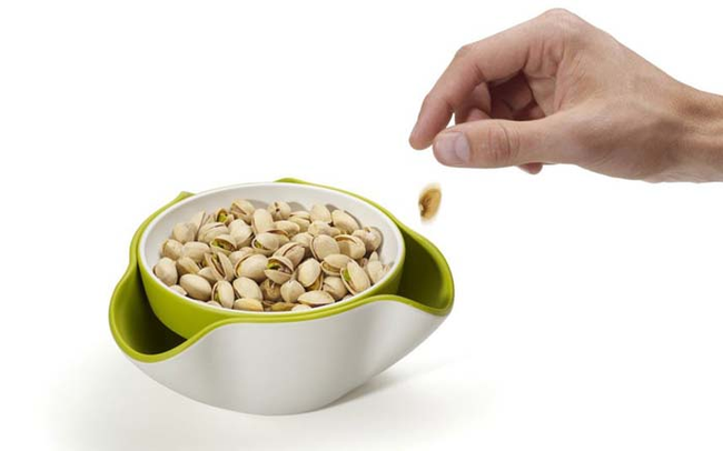 Double snack dish. Great for olives, or pistachios.