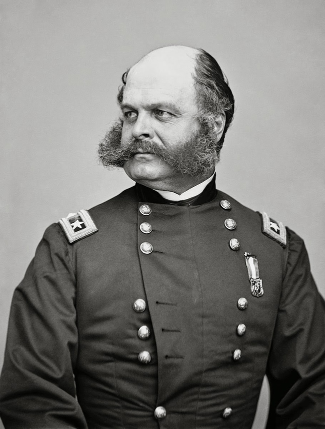 General Ambrose Burnside, the Civil War commander whose unusual facial hairstyle gave sideburns their name.