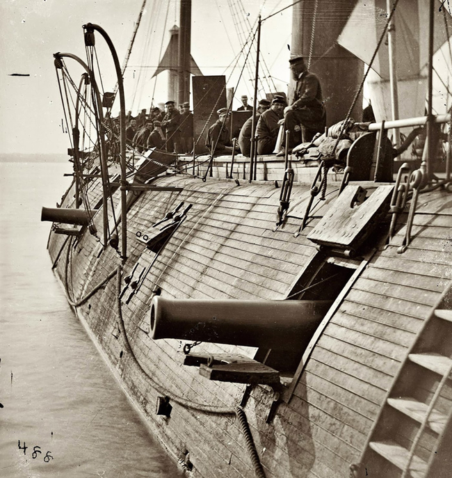 The USS Galena in 1862 showing battle damage.