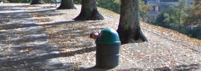 Is that guy in the trash can?