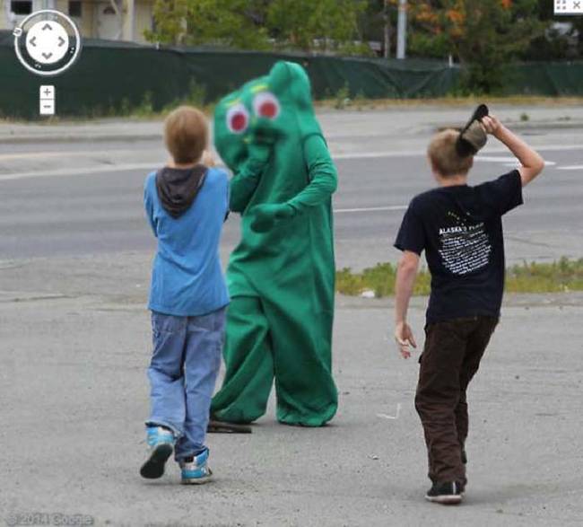 Since when are kids attacking Gumby? Freaky.