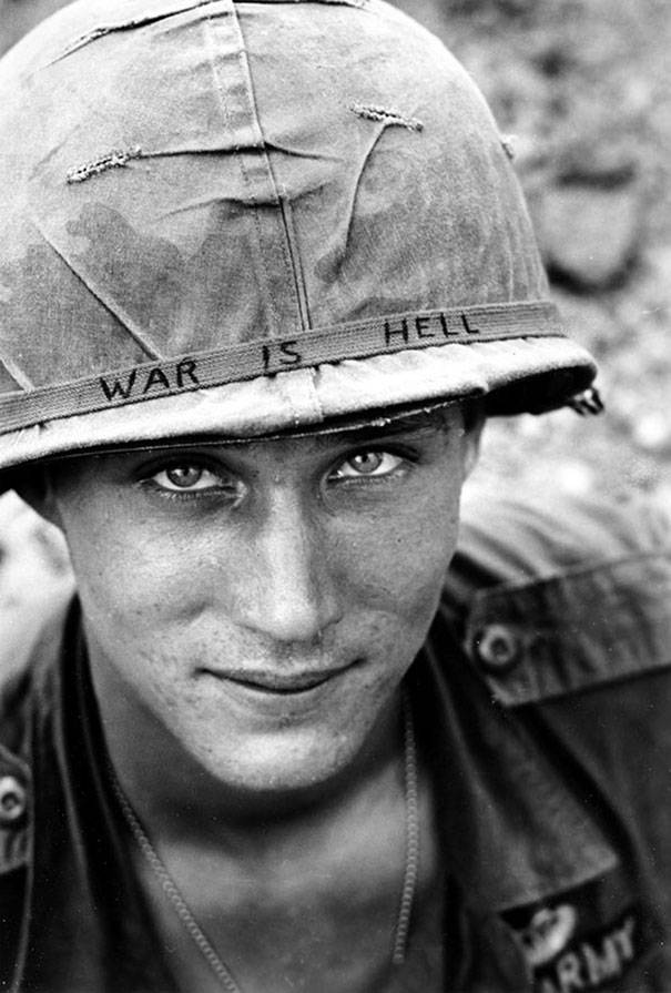 The poignant face of a soldier in Vietnam, 1965.