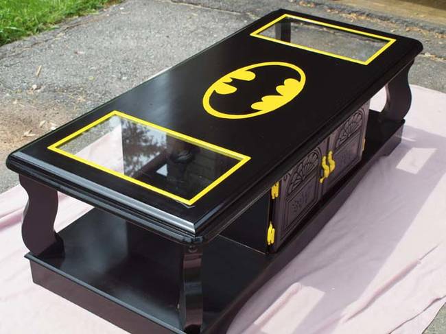 This Batman coffee table is perfect for a family game room.