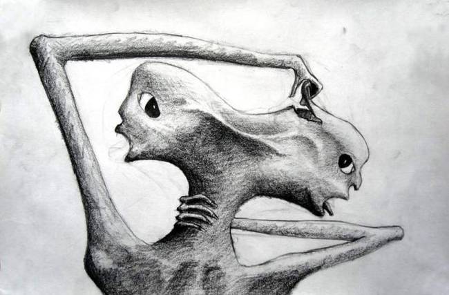 This drawing was found in an old asylum, its artistwas a paranoid schizophrenic.