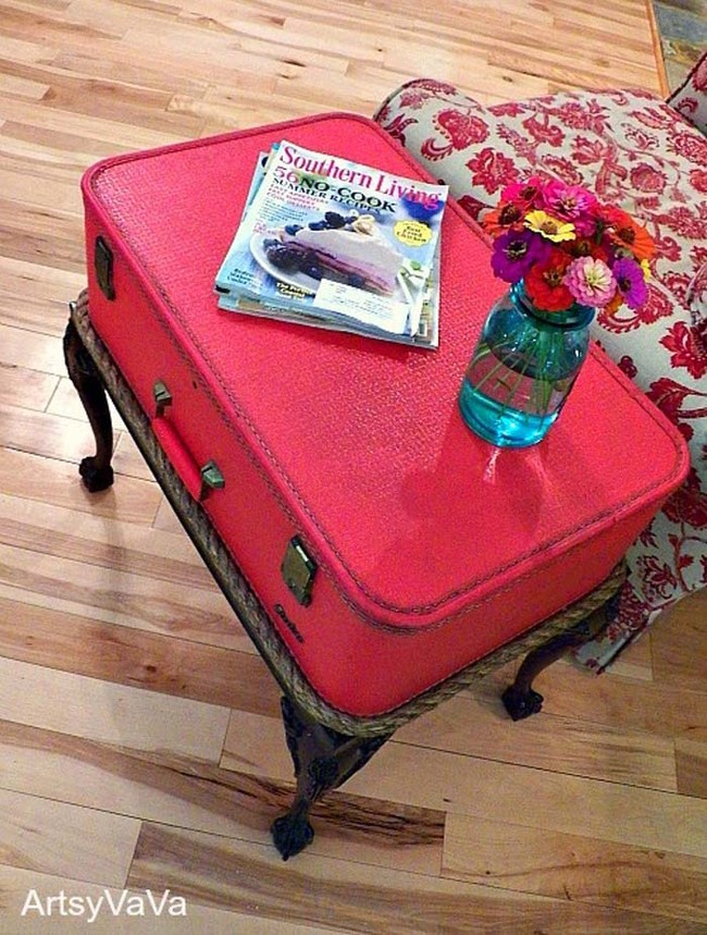 A thrift suitcase + an old table = an adorable, upcycled project.