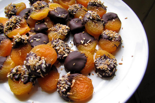 Chocolate-Dipped Apricots with Coconut Flakes