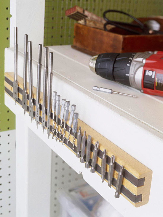 Never lose your drill bits, screws, or nails again when you use magnets to organize them.