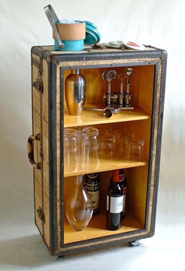 Suitcase-turned-bar cart