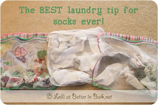 Keep everyone's socks together by giving each person in your home a mesh laundry bag.