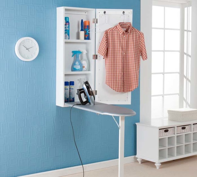 Low on space? This fold-out ironing board/cabinet is perfect for small laundry rooms.