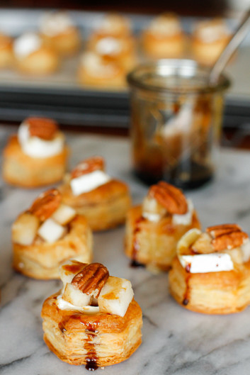 For sweet, savory, and adorable, you can try these mini pear, pecan, and balsamic babies. 