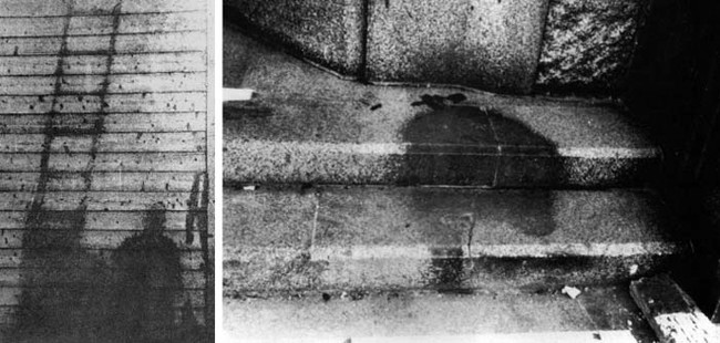 Shadows of people vaporized when the atomic bomb was dropped on Hiroshima.
