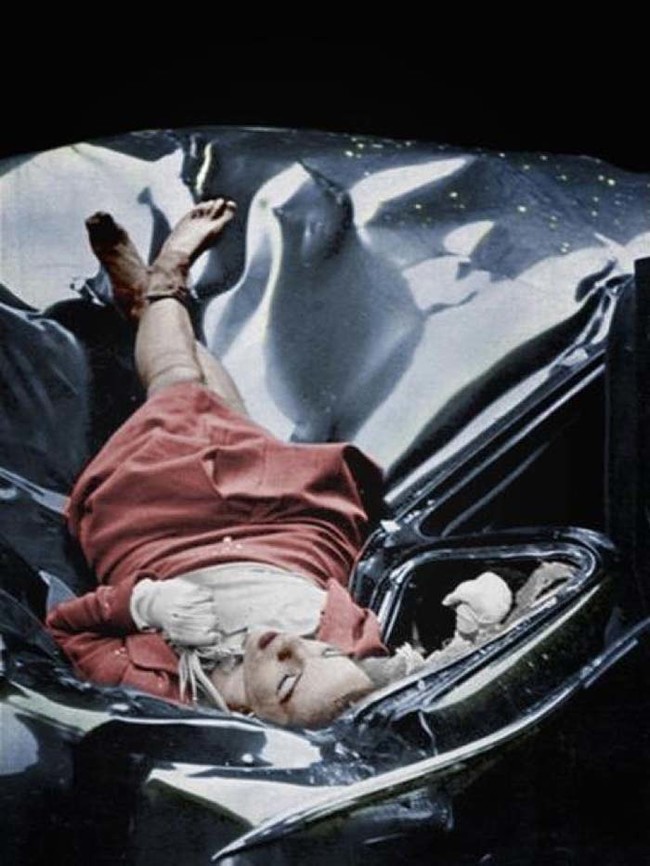 23-year-old Evelyn McHale's body after leaping from the Empire State Building and landing on a United Nations limousine. Some call this picture "the world's most beautiful suicide."