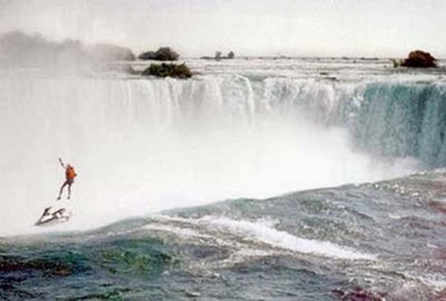 Robert Overacker was jet skiing over Niagara Falls to raise awareness for the homeless. He fell to his death when his parachute failed to open.