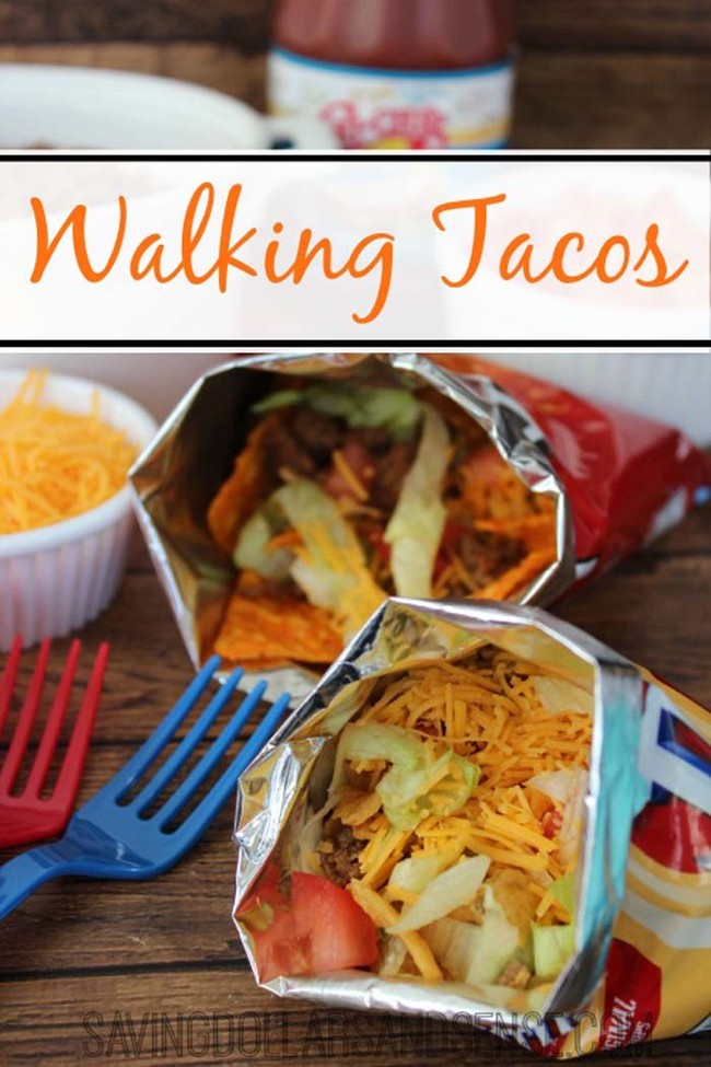 Make portable tacos in lunch-sized bags of Fritos or Doritos, also known as "walking tacos." 