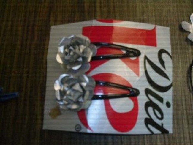 Make tiny flowers with a soda can and glue them to hair pins. 