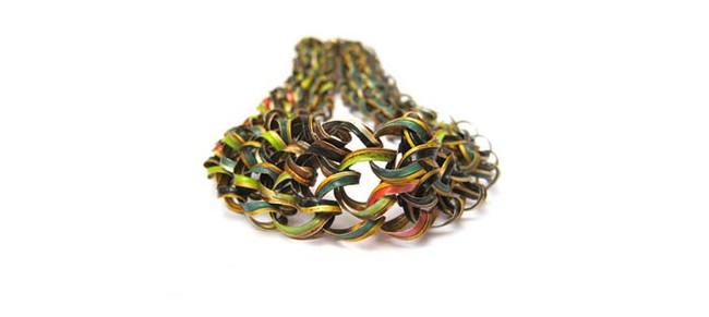 Fashion instant espresso pods into necklaces and other jewelry.