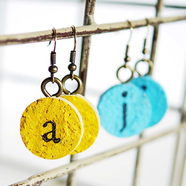 Slice wine corks into disks and make these initial earrings. 