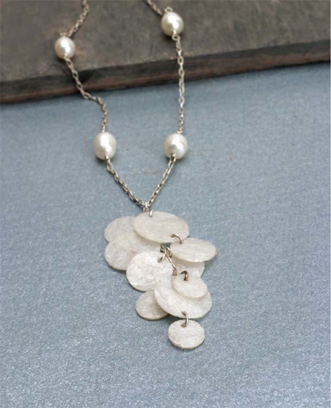 These pearlescent beads are made from bubble wrap, believe it or not.