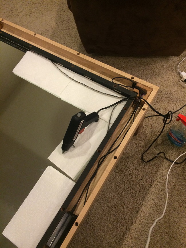 A string of LED lights were added around the edges of the table...interesting.