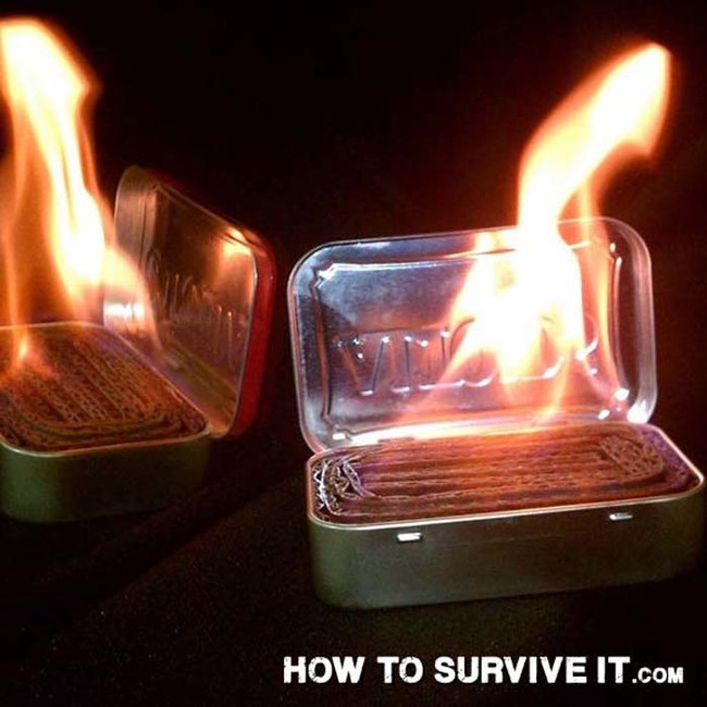 Keep an Altoids tin with corrugated cardboard in your pocket on a long hike. It works as a tiny heat source in a pinch.