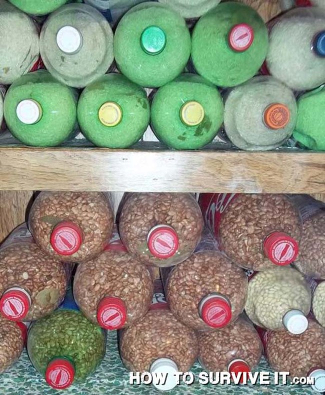 If you're bringing beans or rice into the wild, keep them in plastic bottles instead of the bags they come in. The bags are likely to rip, but bottles will keep them dry.