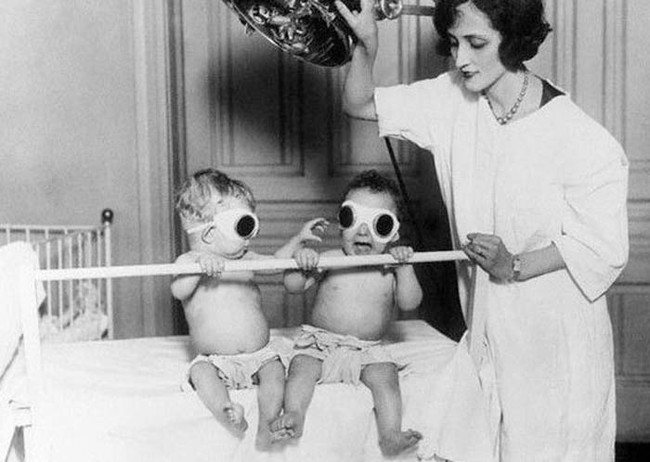 These babies are being treated for winter rickets at an orphanage in Chicago in 1925.