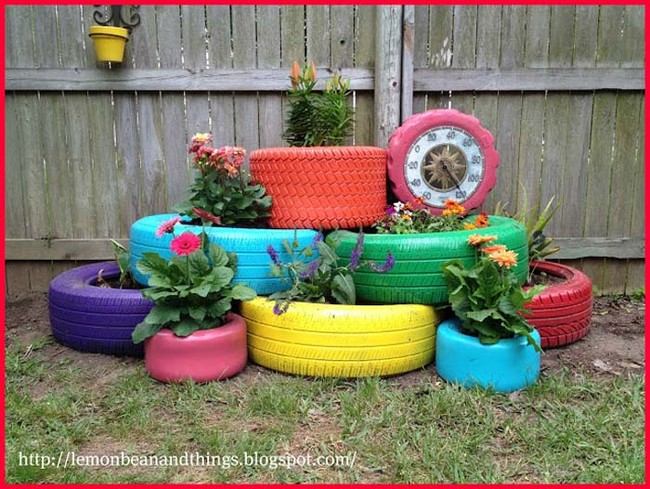 Turn old tires into cool planters.