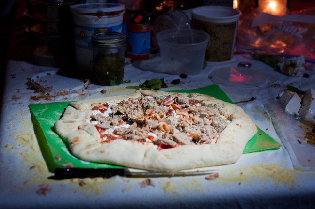 Roll out the dough and layer your toppings to your liking.