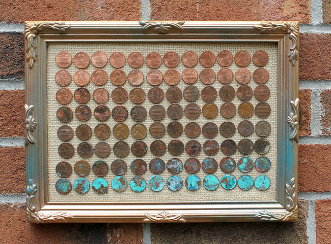 If you have a bunch of different colors, try this framed penny art.