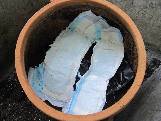 Put diapers in your pots. No, really.