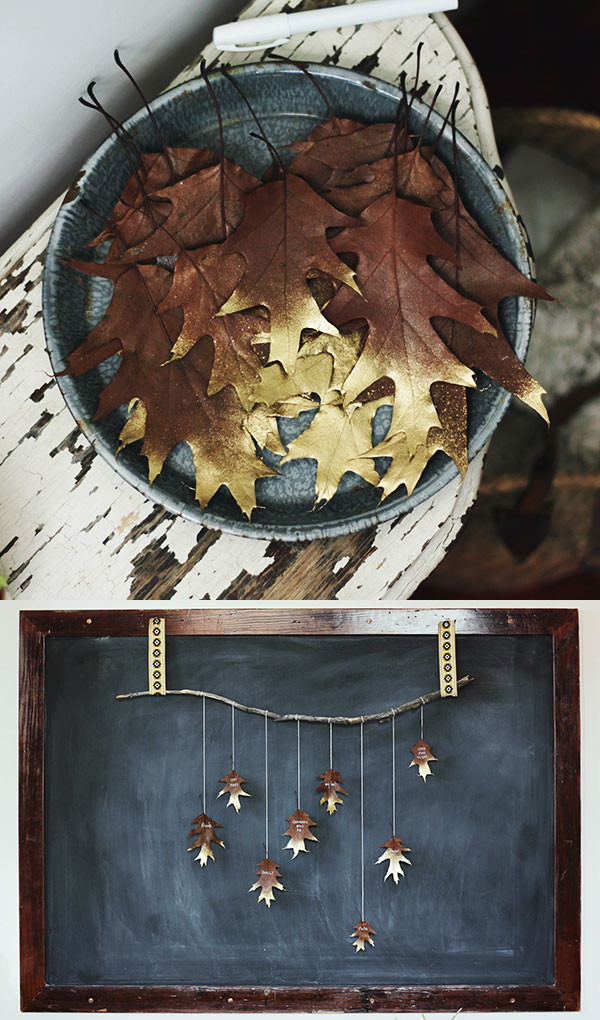 Write what you're thankful for this season on gold-tipped leaves, then hang them on a garland.