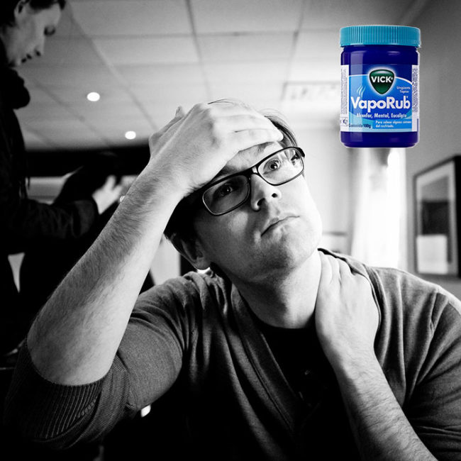 Rub some on your temples and massage gently. This will relax you and relieve headache pains.