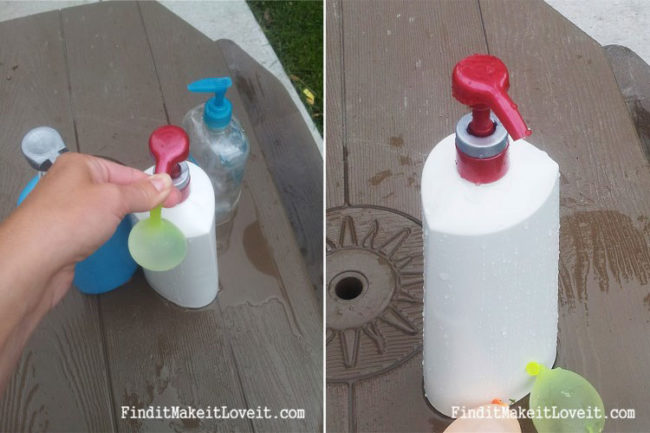 Use an old lotion bottle to make an easy water balloon pump.