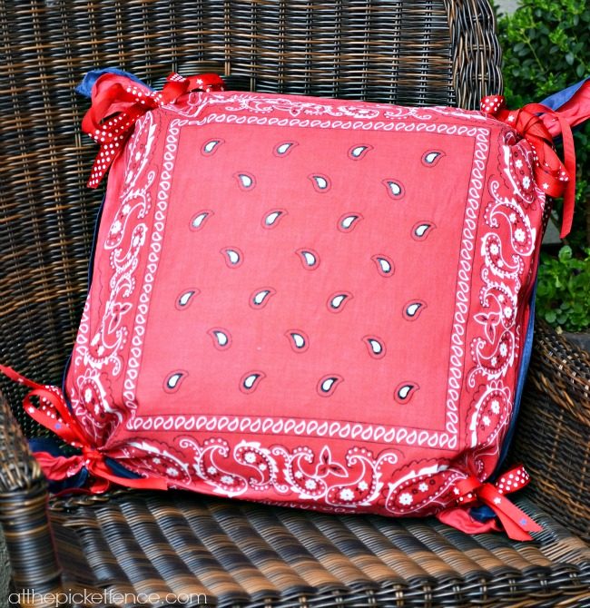 Use the outdoor pillows you already have and give them a patriotic punch by tying on festive bandanas.