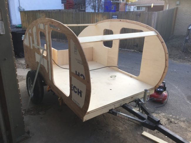 The moment of truth...he attached the walls to the trailer. Everything fit!