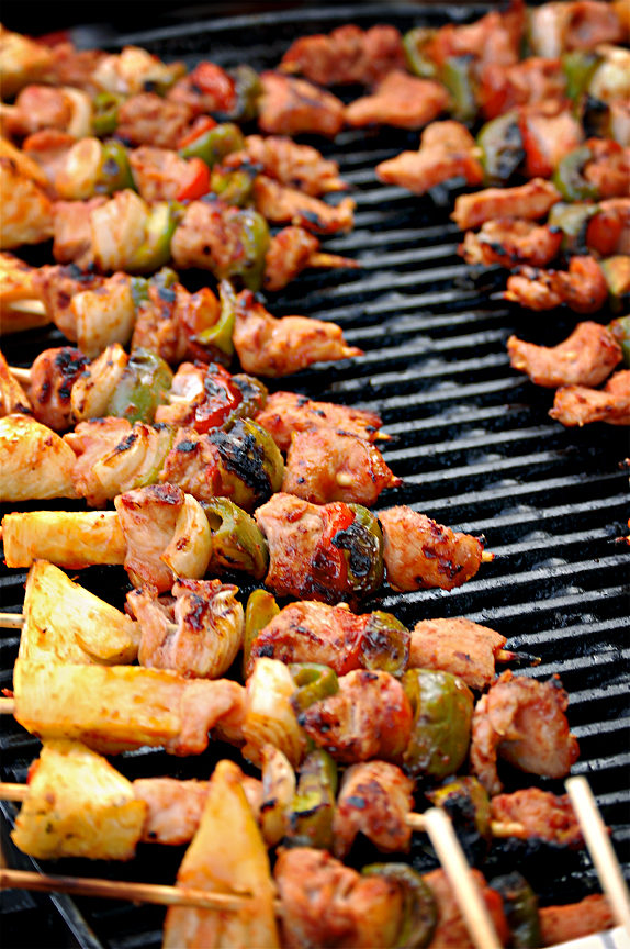 To cut down on cleanup and trash, skewer everything. Bye, forks.