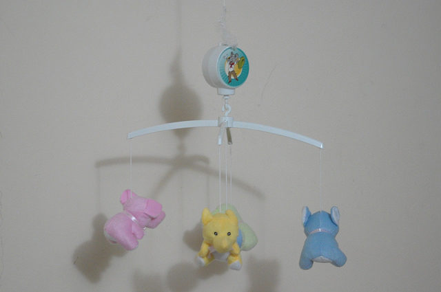 Hanging rickety mobiles.