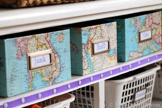 Use scrapbooking paper to decorate these storage containers.