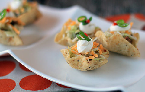 Tostitos Scoops are the perfect serving size for these mini tacos.